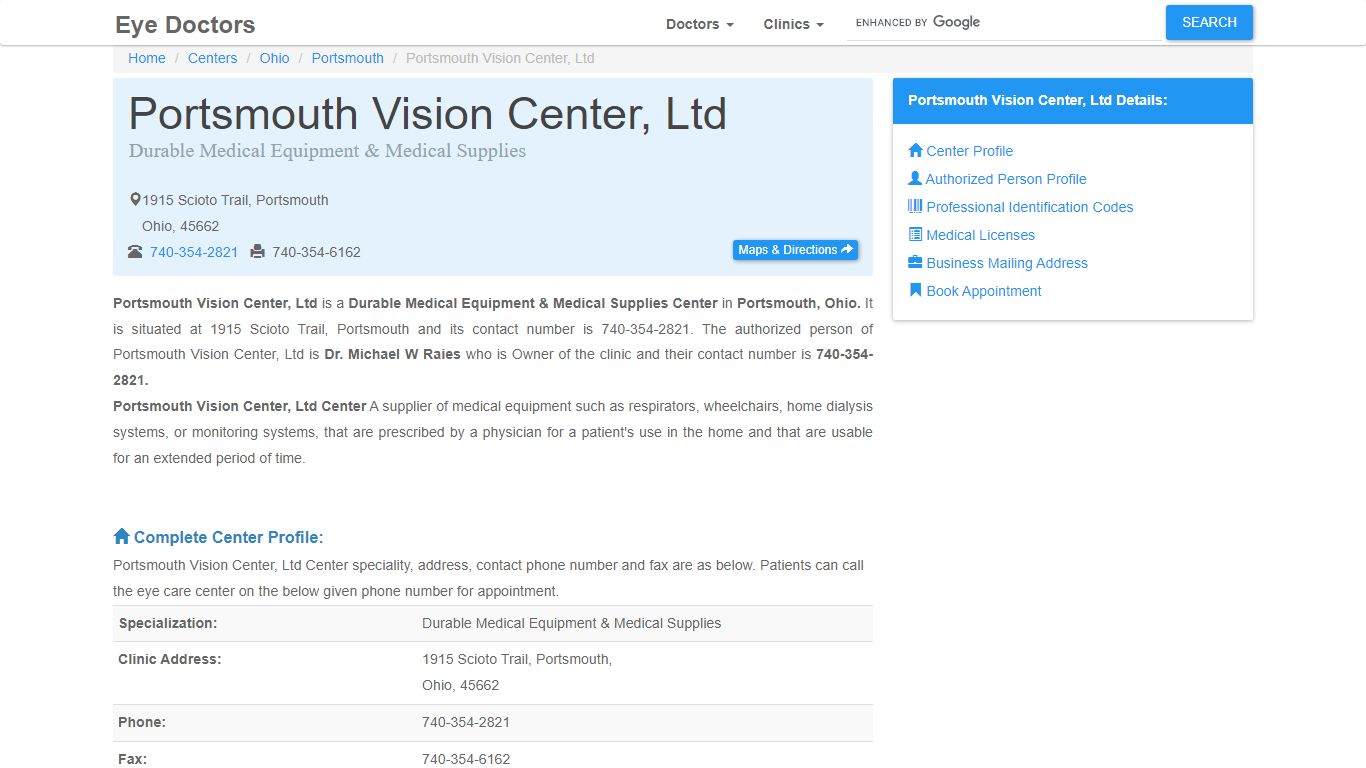 Portsmouth Vision Center, Ltd - Eye Care Clinic in Portsmouth, OH