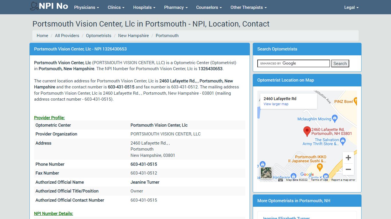 Portsmouth Vision Center, Llc in Portsmouth, New Hampshire - NPI ...